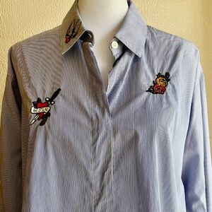 Belstaff striped Shauna tunic shirt with embroidered tattoo details EU size 42